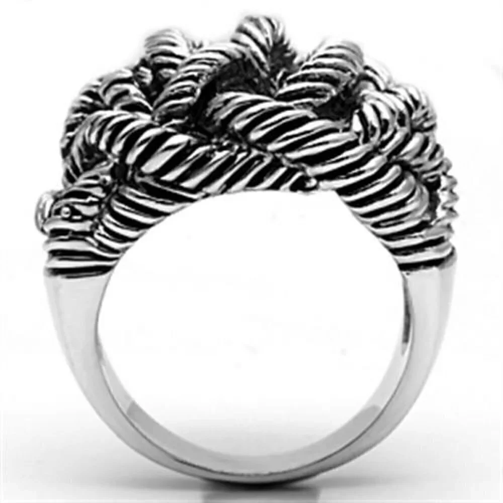 Twisted Rope Coiled Cable Silver Tone Metal Tangled Brass Ring Size 7